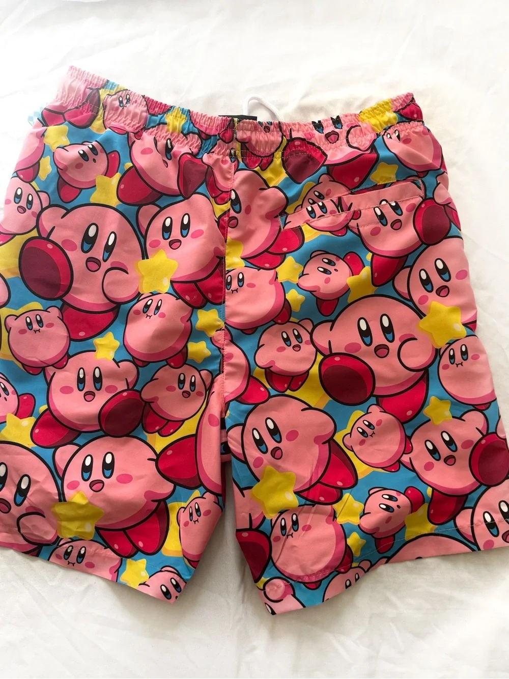 NWT Men’s Nintendo Kirby Swim Shorts Drawstring Waist Rash Guard Pockets Pink
